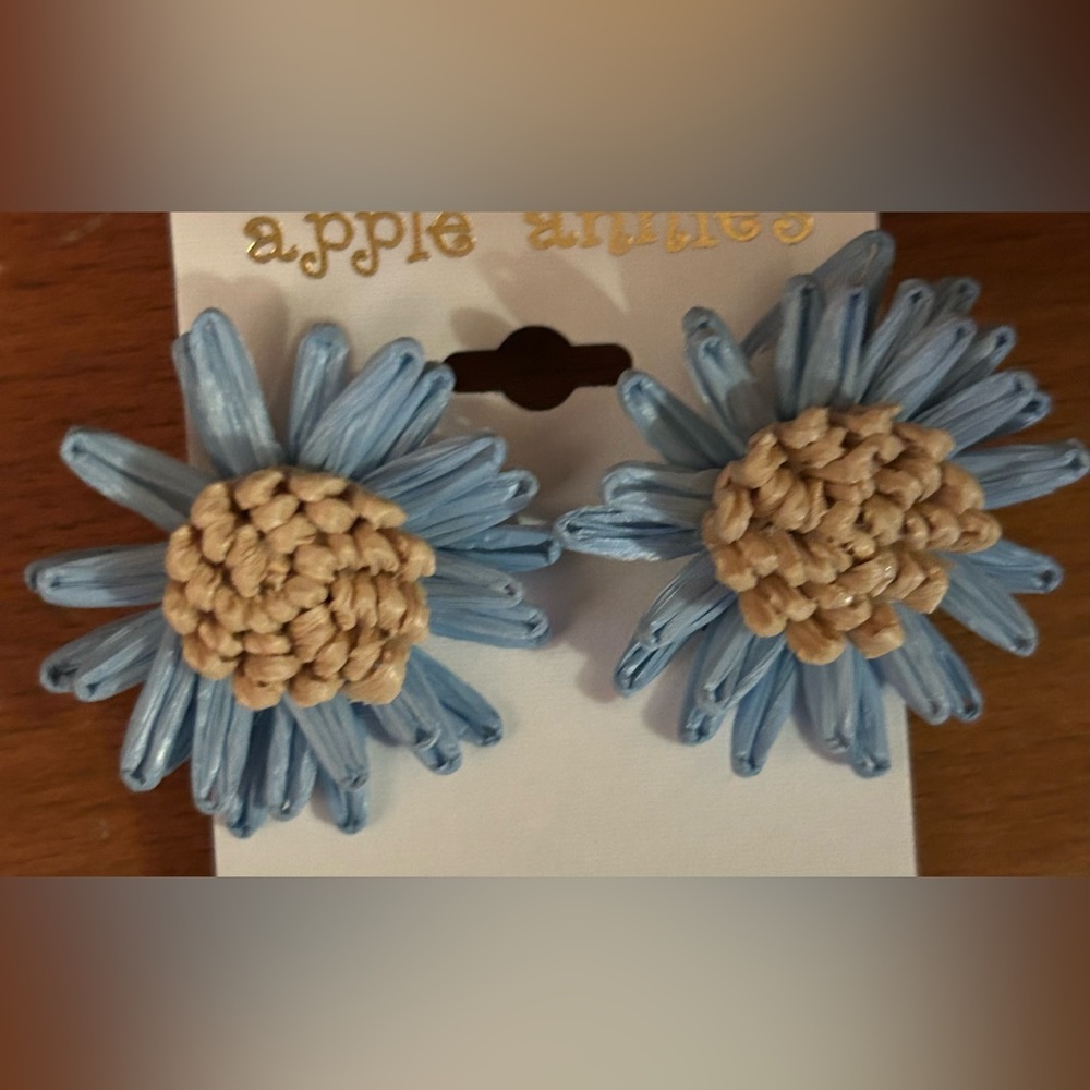 Blue and Beige Flower Earrings